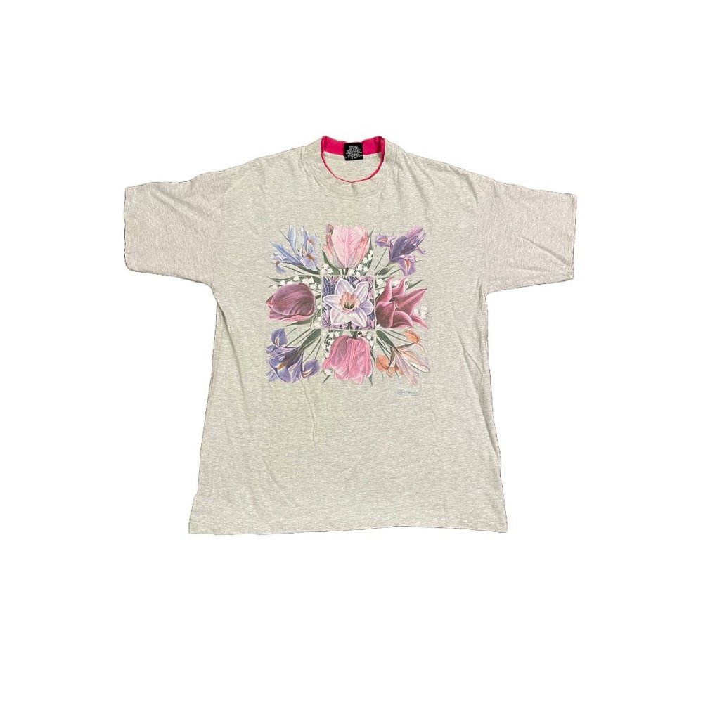 Vintage Rare Flower Shirt Color Sleeves Nature Art XL